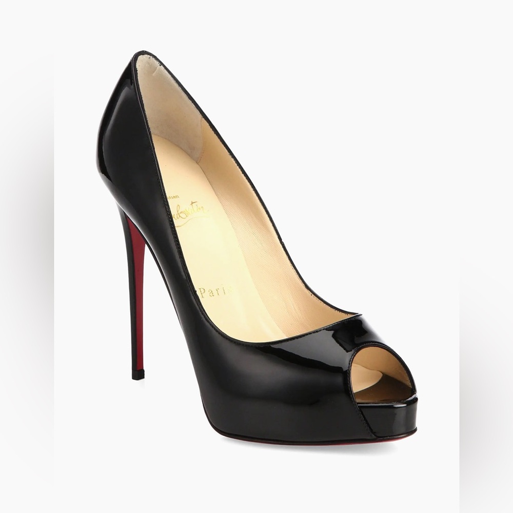 Christian Louboutin Black Patent Leather Stiletto Peep Toe Heels - 40